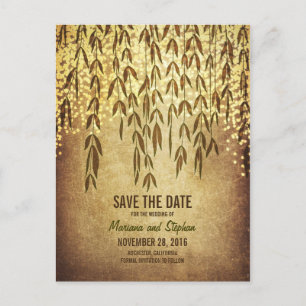 Cartão Postal De Anúncio as luzes rústicas da corda dos ramos de árvore