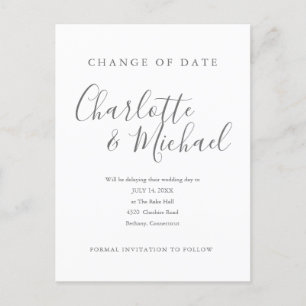 Cartão Postal De Anúncio Assinatura Moderna Alterar a Data Adiada