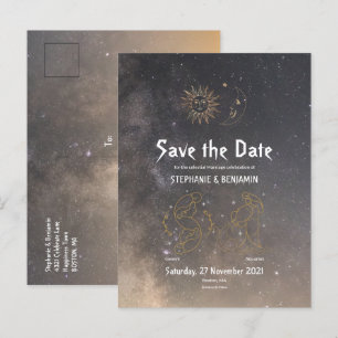 Cartão Postal De Anúncio Astrologia Celestial Gêmeos Aquário Signo do Zodía