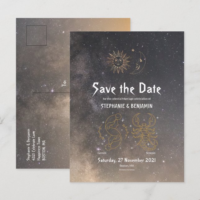 Cartão Postal De Anúncio Astrologia Celestial Gemini Scorpio - Cinza (Frente/Verso)