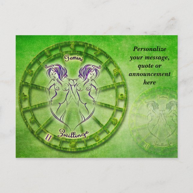 Cartão Postal De Anúncio Astrologia Gemini Horoscope Personalizar Mensagem (Frente)