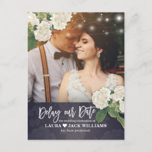 Cartão Postal De Anúncio Atrasar nossa data Elegante Foto de Adiamento de C