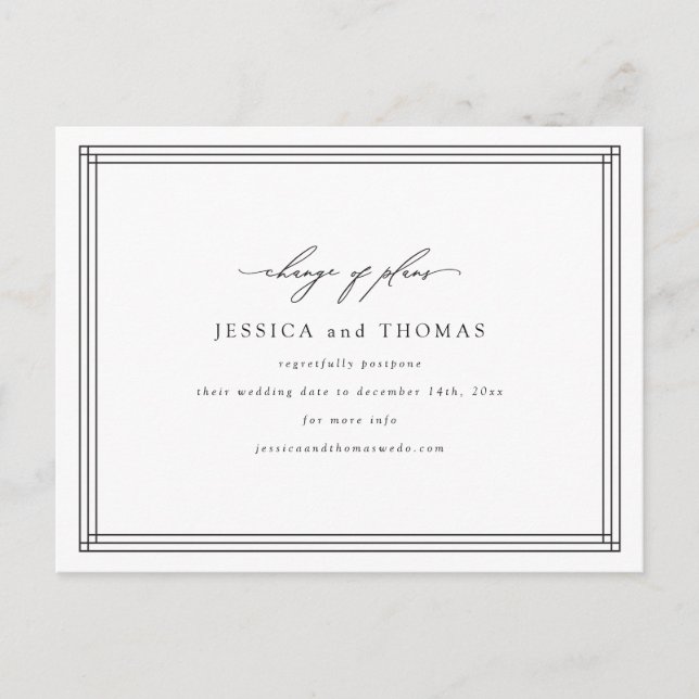 Cartão Postal De Anúncio Atraso no Casamento Chic Window Mudar a Data (Frente)