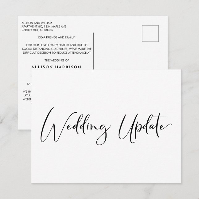 Cartão Postal De Anúncio Atualização de casamento elegante e reduzida (Frente/Verso)