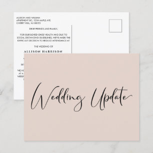 Cartão Postal De Anúncio Atualização de Casamento Elegante Rosa Creme Reduz