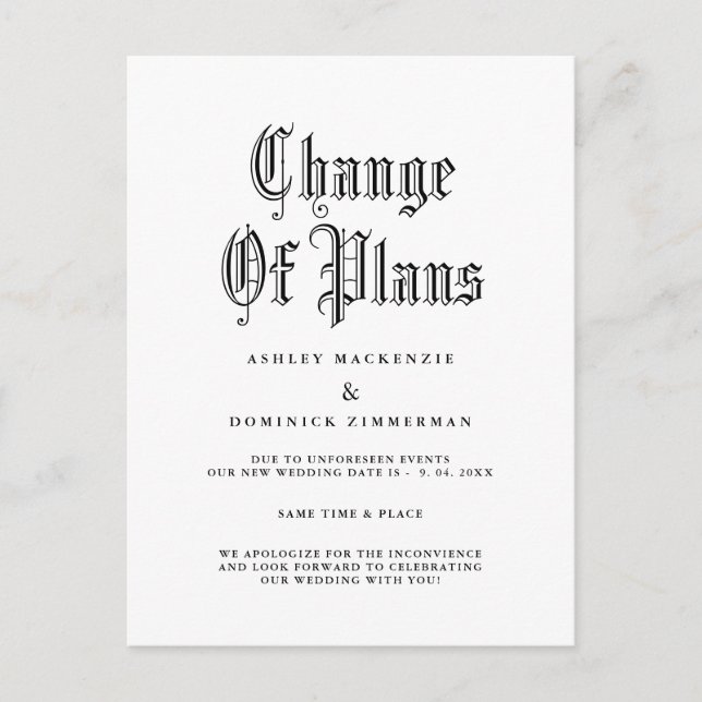 Cartão Postal De Anúncio Atualização de mudança de casamento gótico simples (Frente)