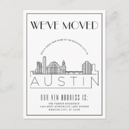 Cartão Postal De Anúncio Austin Skyline Modern Deco | Mudança de Endereço