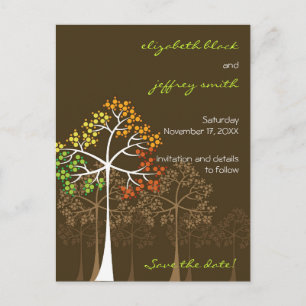 Cartão Postal De Anúncio Autumn Fall Trees Woodland Casamento Salvar A Data