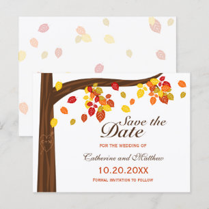 Cartão Postal De Anúncio Autumn Falling Deixa O Casamento Salvar A Data