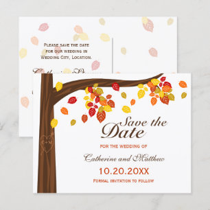 Cartão Postal De Anúncio Autumn Falling Deixa O Casamento Salvar A Data