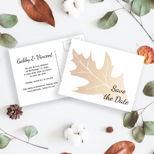 Cartão Postal De Anúncio Autumn Oak Leaf Weding Date