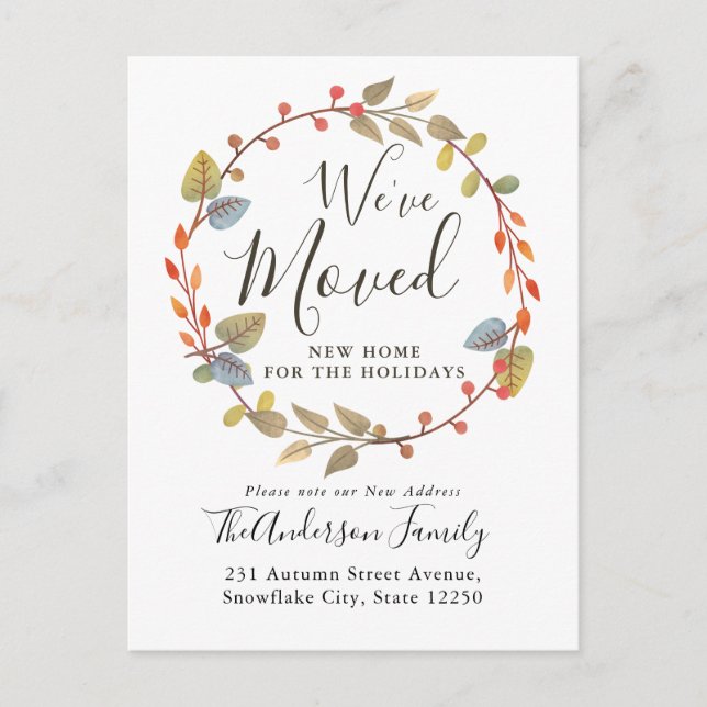 Cartão Postal De Anúncio Autumn Wreath, mudamos de novo feriado doméstico (Frente)