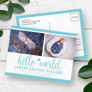 Cartão Postal De Anúncio Ave Hello World Photo Birth Stat
