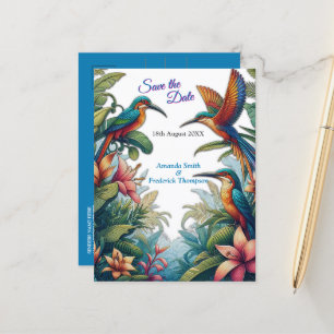 Cartão Postal De Anúncio Aves Tropicais Coloridas e Plantas Vibrantes