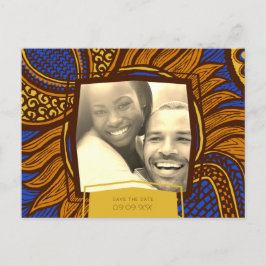 Cartão Postal De Anúncio Azul-Ancara-africano Floral Dourado Salvar a Data