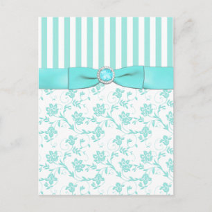 Cartão Postal De Anúncio Azul-aqua e Floral-branco com risca salva a data