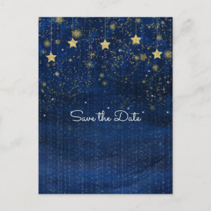 Cartão Postal De Anúncio Azul Brilhante & Estrelas Celestiais Douradas Salv