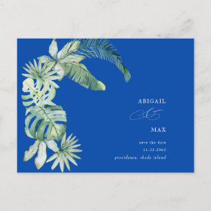 Cartão Postal De Anúncio Azul Cobalto Mediterrâneo Tropical Salve a Data