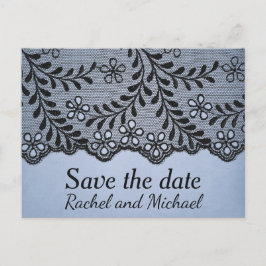 Cartão Postal De Anúncio Azul e Preto - Lace Preto - Salvar a Data