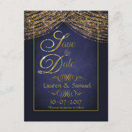 Cartão Postal De Anúncio Azul Elegante e Dourado Salvar os PostCards de dat
