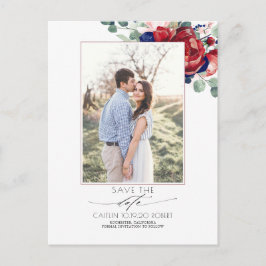 Cartão Postal De Anúncio Azul Marinho e Vermelho Borgonha Floral Save the D