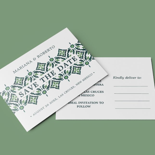 Cartão Postal De Anúncio Azulejo Espanhol Azulejo Verde LACE SALVE A DATA A (Criador carregado)