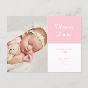 Cartão Postal De Anúncio Baby Girl Elegant Script Photo Pink Birth