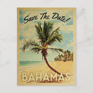 Cartão Postal De Anúncio Bahamas Salve A Data Vintage Praia Palmeira