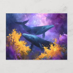 Cartão Postal De Anúncio Baleias Aquarela Jardim Oceânico Abstrato
