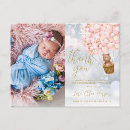 Cartão Postal De Anúncio Balões rosa Urso Obrigado Foto Inverno Bebê