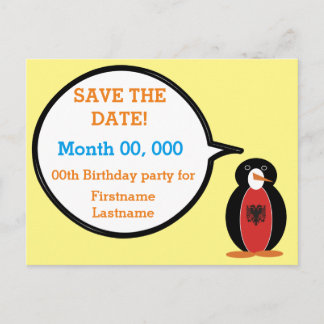 Cartão Postal De Anúncio Bandeira Albanesa Falando Sra. Pinguim Salvar Data