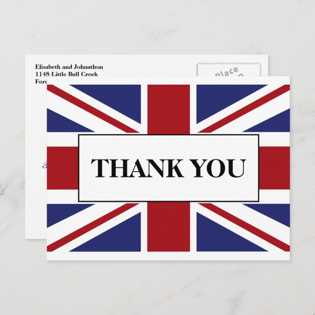 Cartão Postal De Anúncio Bandeira Union Jack Casamento Britânico Obrigado (Frente/Verso)