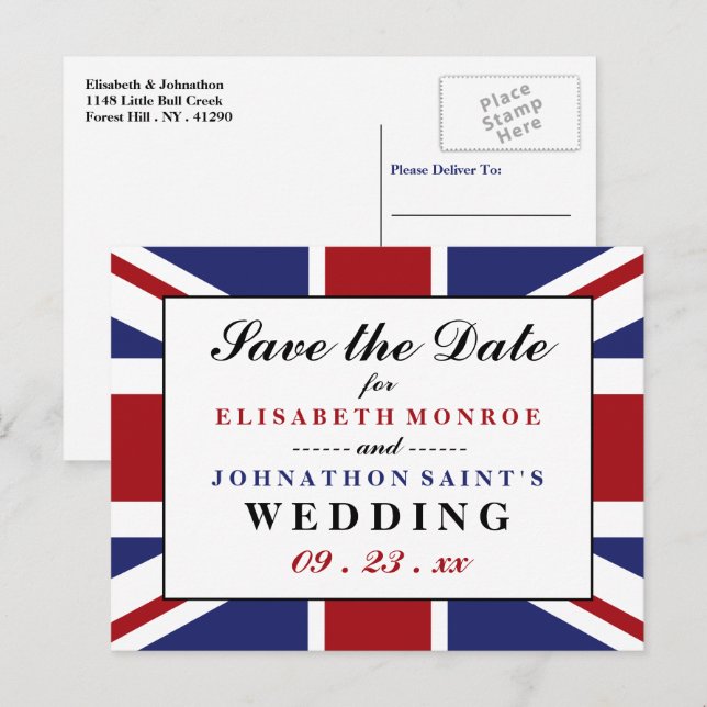 Cartão Postal De Anúncio Bandeira Union Jack Casamento Britânico Salvar A D (Frente/Verso)
