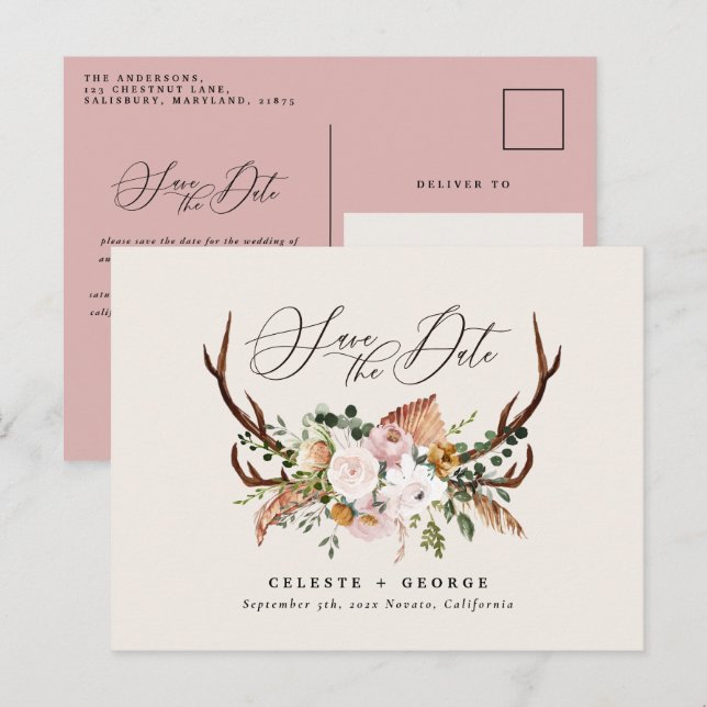 Cartão Postal De Anúncio Banha russa, casamento elegante rosa-rosa (Frente/Verso)