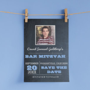 Cartão Postal De Anúncio Bar Azul do Quadro Chalkboard Mitzvah Foto para sa