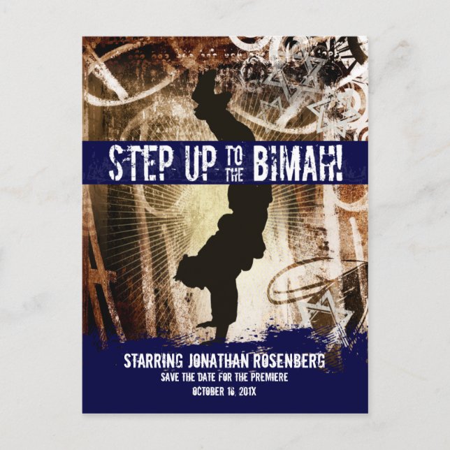 Cartão Postal De Anúncio Bar do Partido Dança Mitzvah Salvar a Data (Frente)