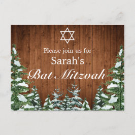 Cartão Postal De Anúncio Bar Mitzvah Floresta Rural de Madeira Nevada e Pin