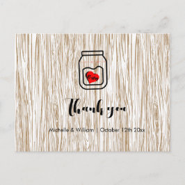 Cartão Postal De Anúncio Barn wood grain mason jar Thank you cards