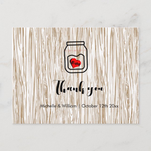 Cartão Postal De Anúncio Barn wood grain mason jar Thank you cards (Frente)