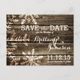 Cartão Postal De Anúncio Barn Wood Snowflakes Rustic Winter Salvar Data