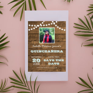 Cartão Postal De Anúncio Barnwood Lights Aqua Quinceañera Data de Salvament