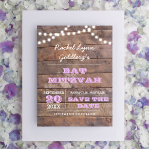 Cartão Postal De Anúncio Barnwood Luz Lilac Bat Mitzvah Salvar a Data