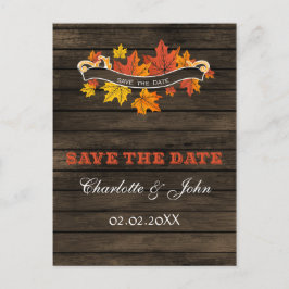 Cartão Postal De Anúncio Barnwood Rustic Casamento outono salvar a data