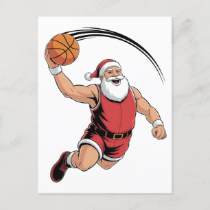 Cartão Postal De Anúncio Basquete de Natal Papai Noel Esporte