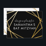 Cartão Postal De Anúncio Bat Mitzvah Mudança de planos Dourado moderno<br><div class="desc">O cartão postal moderno, moderno e elegante e preto Bat Mitzvah para anunciar uma mudança de celebração ou cerimônia nos planos para um evento virtual, com uma moderna fronteira de quadrados geométricos abstrato. Personalize facilmente este cartão postal "altere a data ou os planos" do seu Bat Virtual Mitzvah com nome...</div>