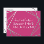 Cartão Postal De Anúncio Bat Mitzvah Mudança de Planos Prata Rosa Moderna<br><div class="desc">Cartão postal moderno, moderno e elegante, rosa-quente brilhante e prateado Bat Mitzvah para anunciar uma mudança de celebração ou cerimônia nos planos para um evento virtual, com uma fronteira moderna de quadrados geométricos abstrato. Personalize facilmente este cartão postal "altere a data ou os planos" do seu Bat Virtual Mitzvah com...</div>
