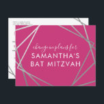 Cartão Postal De Anúncio Bat Mitzvah Mudança de Planos Prata Rosa Moderna<br><div class="desc">Cartão-postal moderno, moderno e brilhante, rosa-quente e prata Bat Mitzvah, para anunciar uma mudança de celebração ou cerimônia nos planos de um evento virtual, com uma fronteira moderna de quadrados geométricos abstrato. Personalize facilmente este cartão postal "Alterar a data ou planos" do seu Bat Virtual Mitzvah com nome, data e...</div>