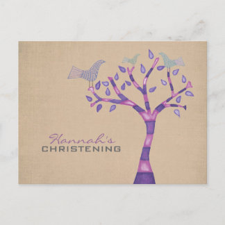 Cartão Postal De Anúncio Batismo Christening Bird Trio em Festa em Árvore C