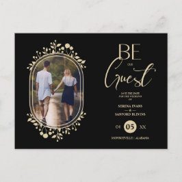 Cartão Postal De Anúncio Be our Guest Black Wedding Chic Floral Frame Photo
