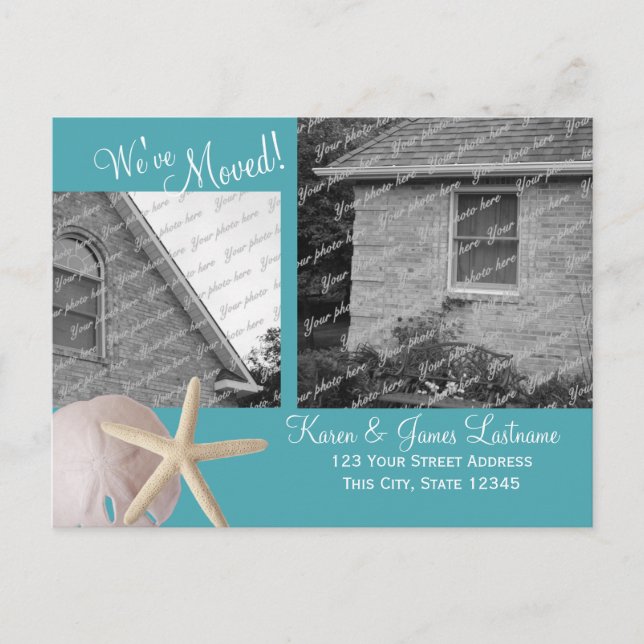 Cartão Postal De Anúncio Beach Change of Address with Photo (Frente)